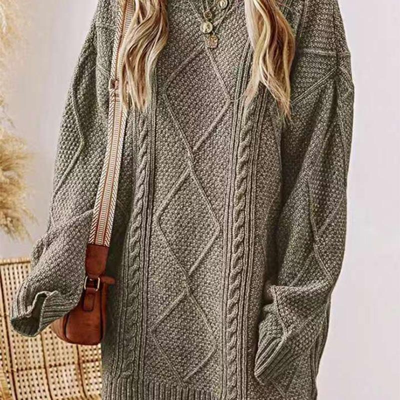 

Новый осенне-зимний свободный модный верхняя одежда свитер средней длины с перекрутом японский ретро-свитер для женщин S хаки