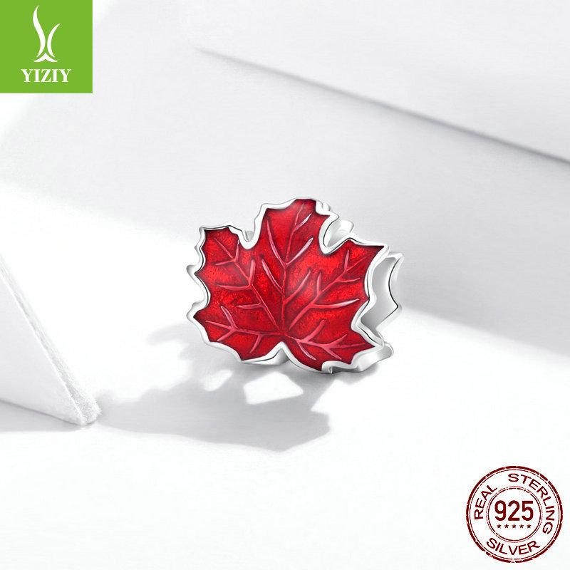 S925 Silver Red Passion Maple Leaf Beaded, Fashionable Dripping Leaf Diy Jewelry Accessories Bsc335