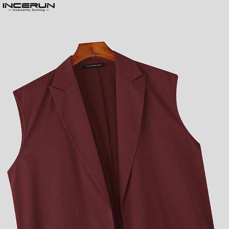 INCERUN Pánský klopový límec bez rukávů otevřený vpředu ležérní volný dlouhý kardigan vesta