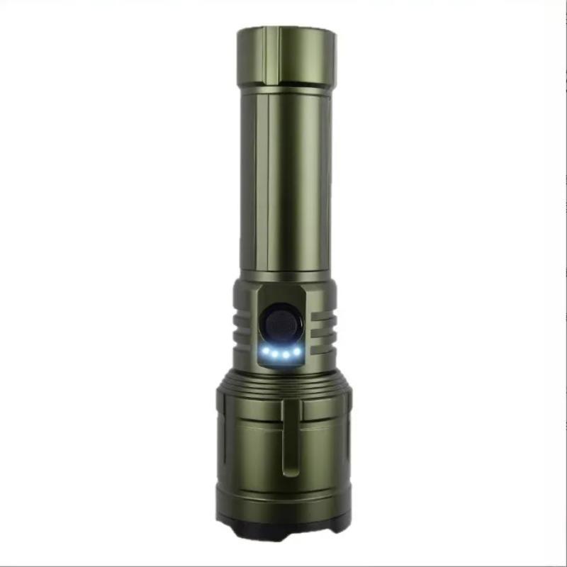 Rechargeable Zoomable Flashlight with Flame Ignition White Laser Core 4 Level Power Indicator Fresnel Lens for Outdoor Camping