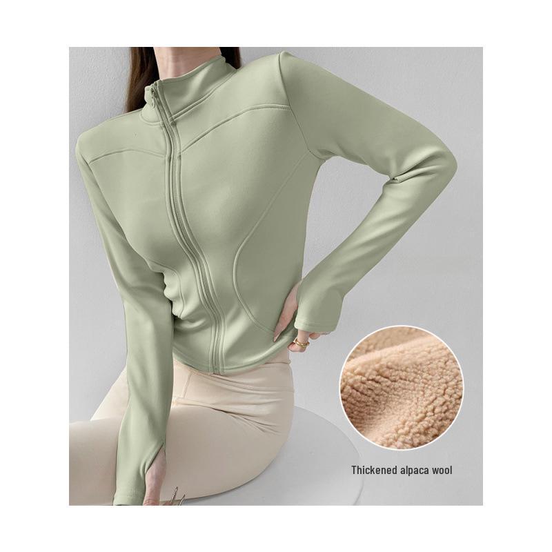 Women's Velvet Plus Long Sleeve Fitness Jacket - Slimming Stand Collar Yoga Top