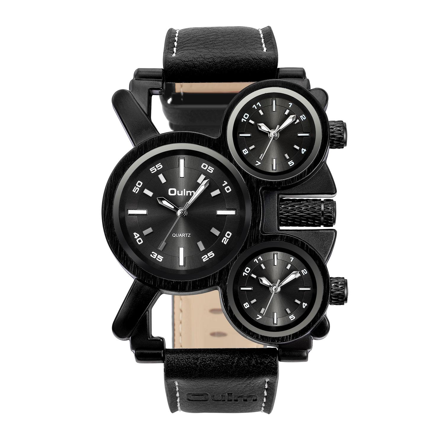 Oulm 1167 Top 10 Brands Guangzhou Men Quartz Watch Low Price Genuine Leather Strap Chronograph Character Sports Wristwatch sport чёрный