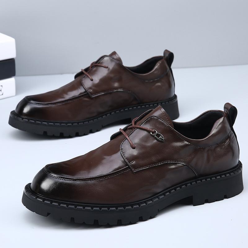 Fashion New Autumn Fashion British-style Business Casual Men's Leather Shoes Autumn Winter Solid Color Platform Lace-up Man Dress Shoes