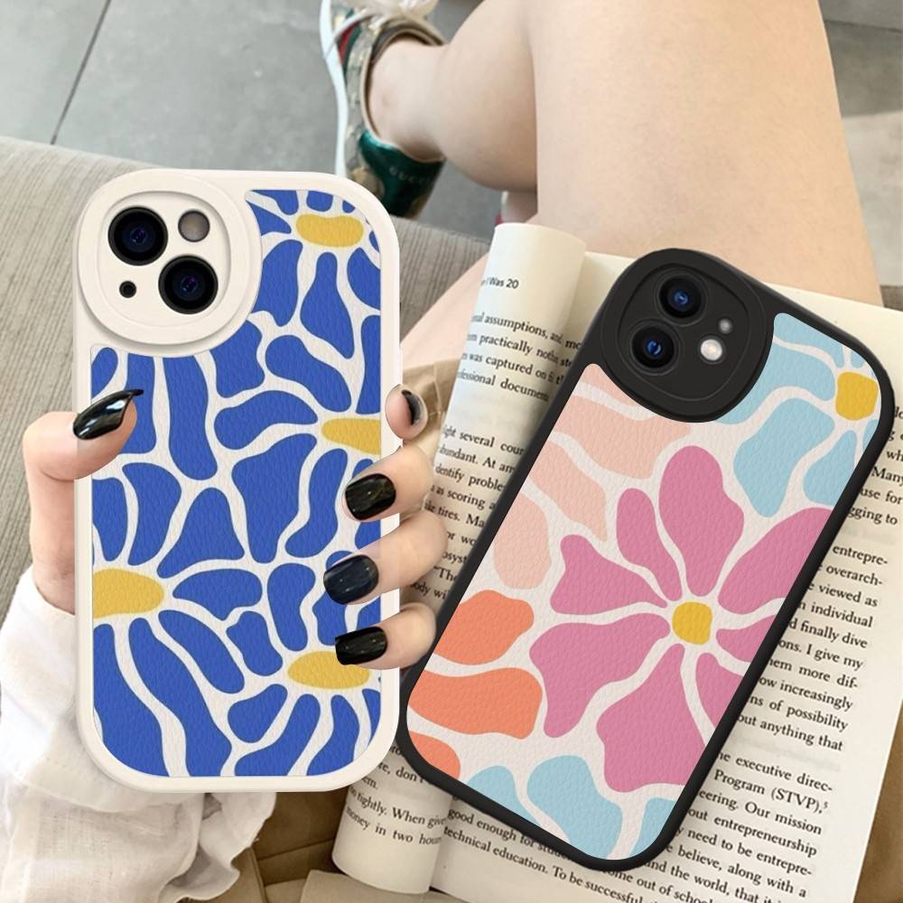 Flower Abstract Market Phone Case For IPhone 16 15 14 13 12 11 Pro Max Plus Leather Cover