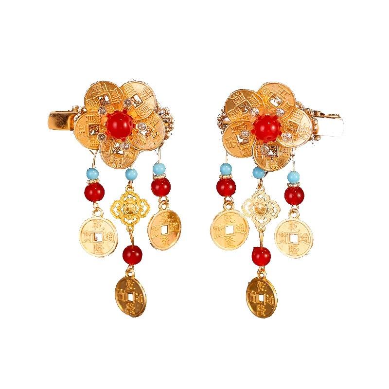 New Year's Flower Tassel Hair Clip New Chinese Style Hair Accessory Women Chinese Style Hairclip Fresh Sweet Headband Side Clip