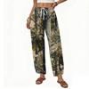 Women's Casual Printed Pattern Wide Leg Pants with Front Button Closure - Loose Straight Fit Trousers for Daily Wear Outfit