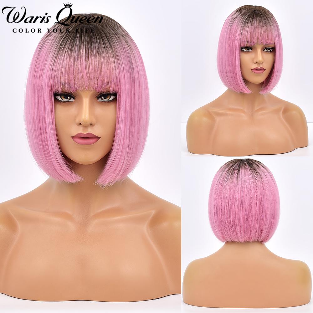 Short Bob Wig With Bangs Orange Stright Wigs For Women  Natural Lolita Daily Party Cosplay Hair Heat Resistant Synthetic Wigs