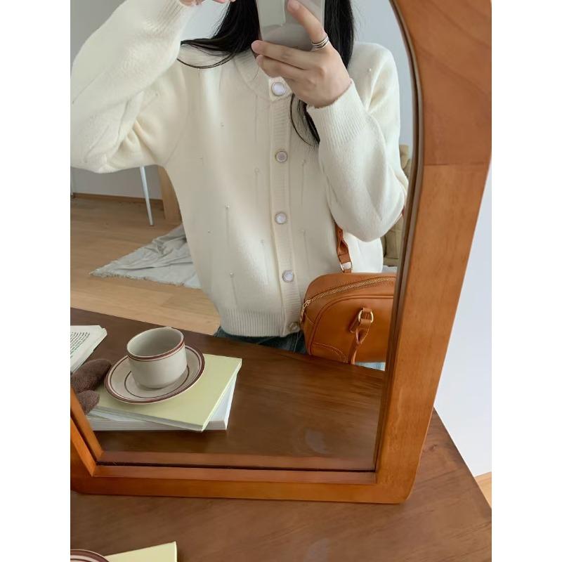 Heavy Industry Bead Knitted Cardigan Spring New Temperament Advanced Sense Loose Sweater Jacket Women