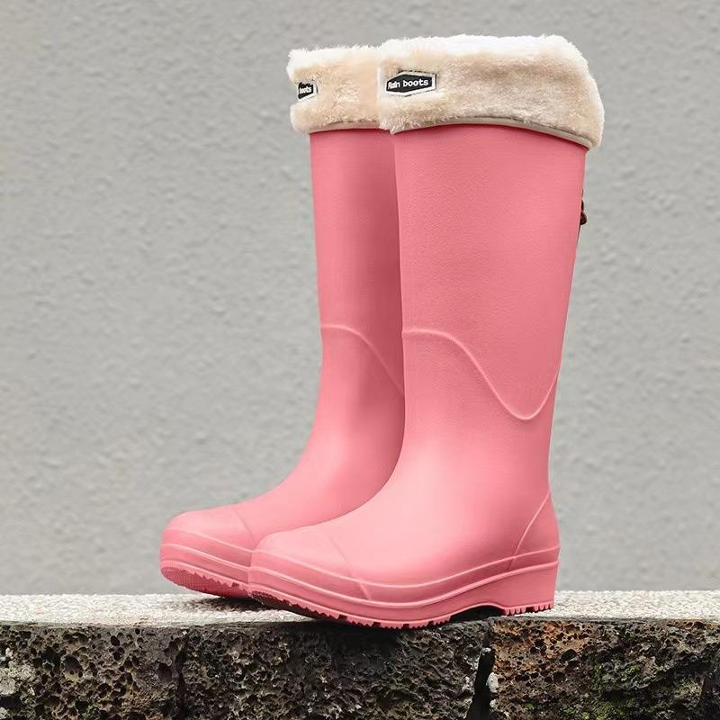 High tube rain shoes men's and women's new outdoor platform rain boots wading long tube water boots velvet non-slip water shoes men