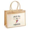 Beach Bag - PLANETEE - Jute with Pocket Marathon Marathoner I Can't - Cotton - Multicolored - Strong Handles