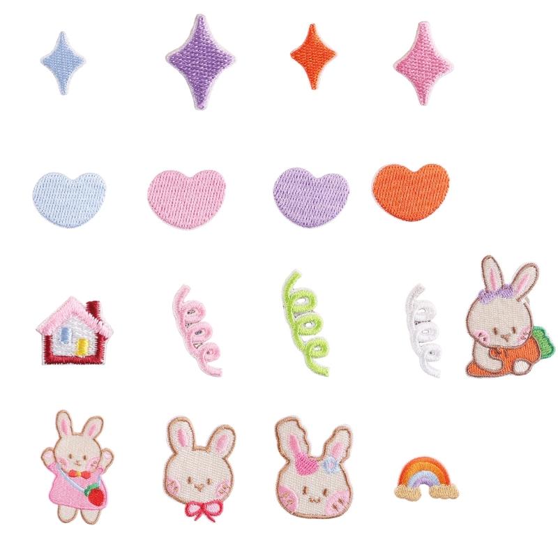 17 Pcs Rabbits Embroidered Patches Iron on Patches Heart Repair Patches Sewing on Applique Patches for Clothes Bag 1