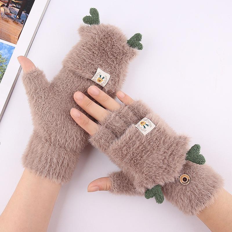 Love Warm Outdoor Cold and Warm Embroidered Knitted Gloves Student Fleece Thickened Autumn and Winter Ladies Touch Screen Gloves