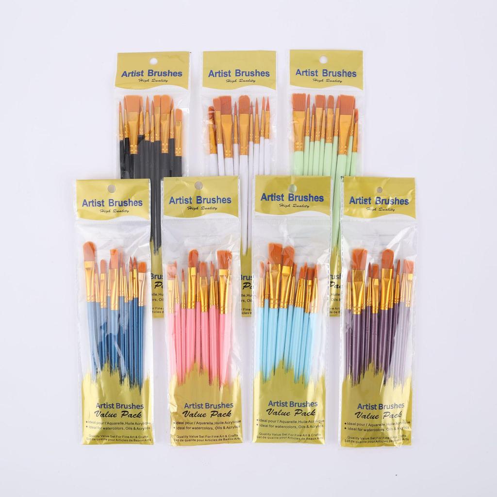10-teiliges Öl-, Gouache- & Aquarellpinsel-Set mit Kunststoffgriffen