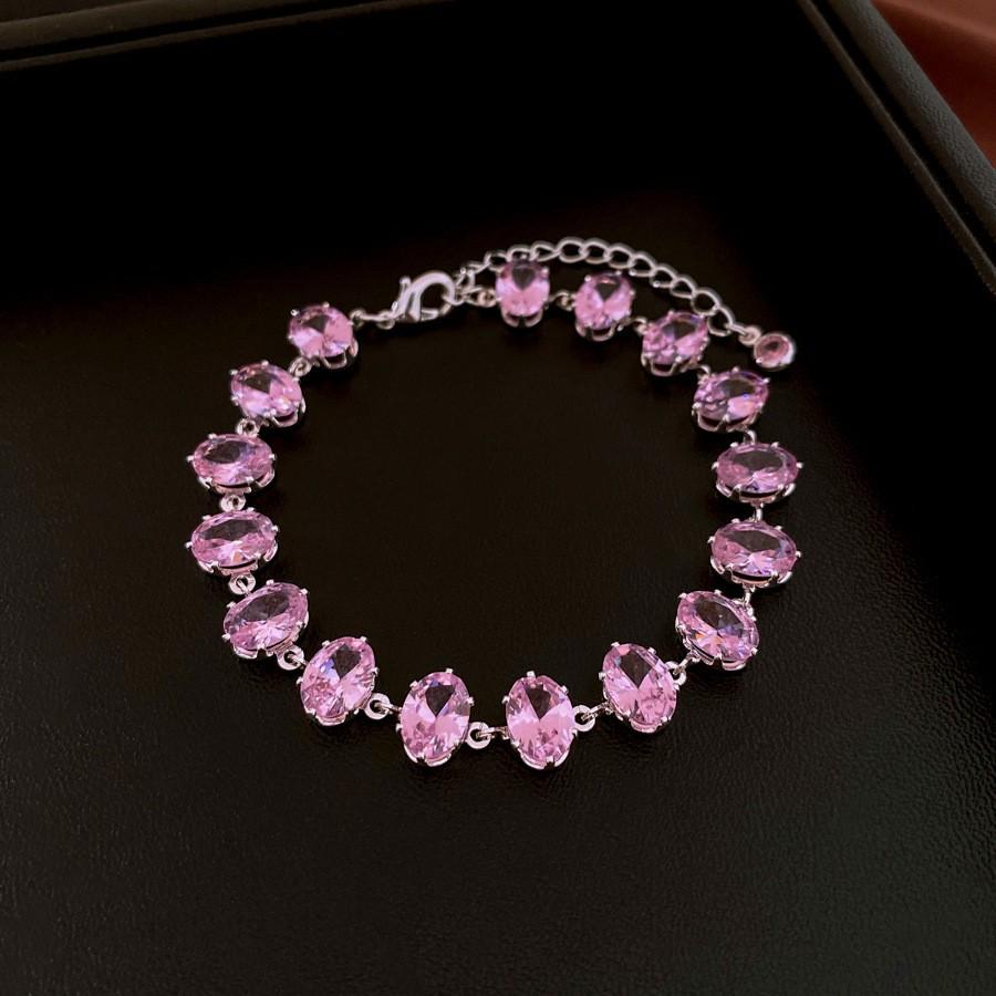 Bracelet à boucle ovale en zircon plaqué or 18 carats - Bijoux de luxe rétro européens et américains