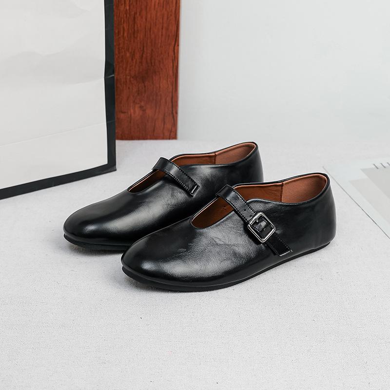 Women's Ballet Flats Non-Slip Walking Shoes PU Leather Ballerina Mary Jane Shoes With Buckle Strap Comfortable Dress Shoes for Women Mary Jane Shoes