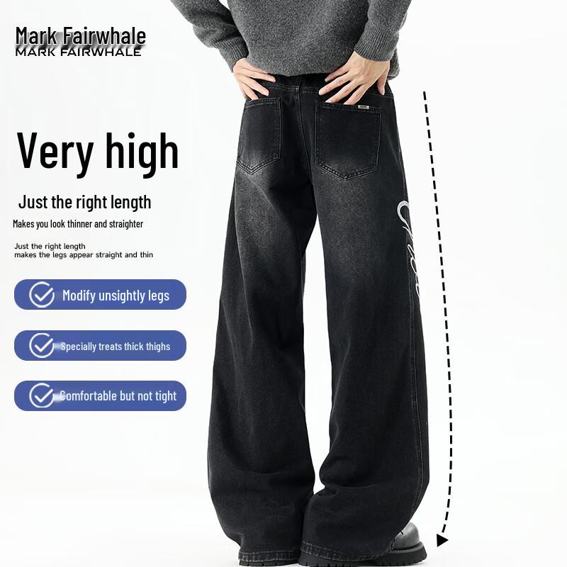 Mark Fairwhale Men's Loose Straight-Leg Embroidered Jeans