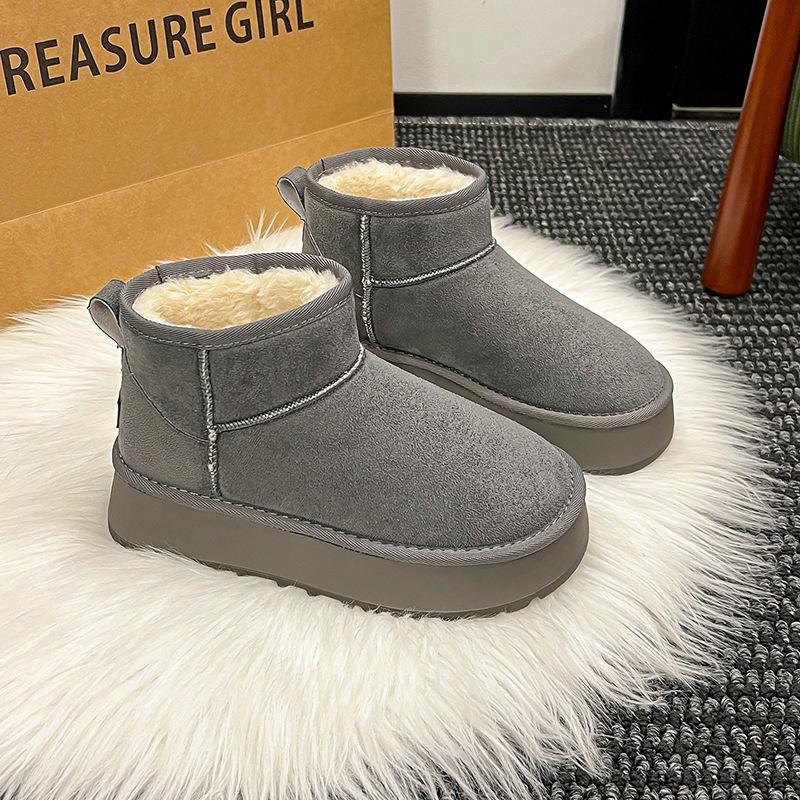 Women's Fashion Lightweight Height-enhancing Soft Sole Winter Warm Fur One Snow Boots Velvet Lined Non-slip Casual Sports Cotton Boots