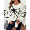 Elegant Tops for Women Streetwear Autumn New Fashion Three-dimensional Bow Round-neck Long Sleeves Pullover Sweater