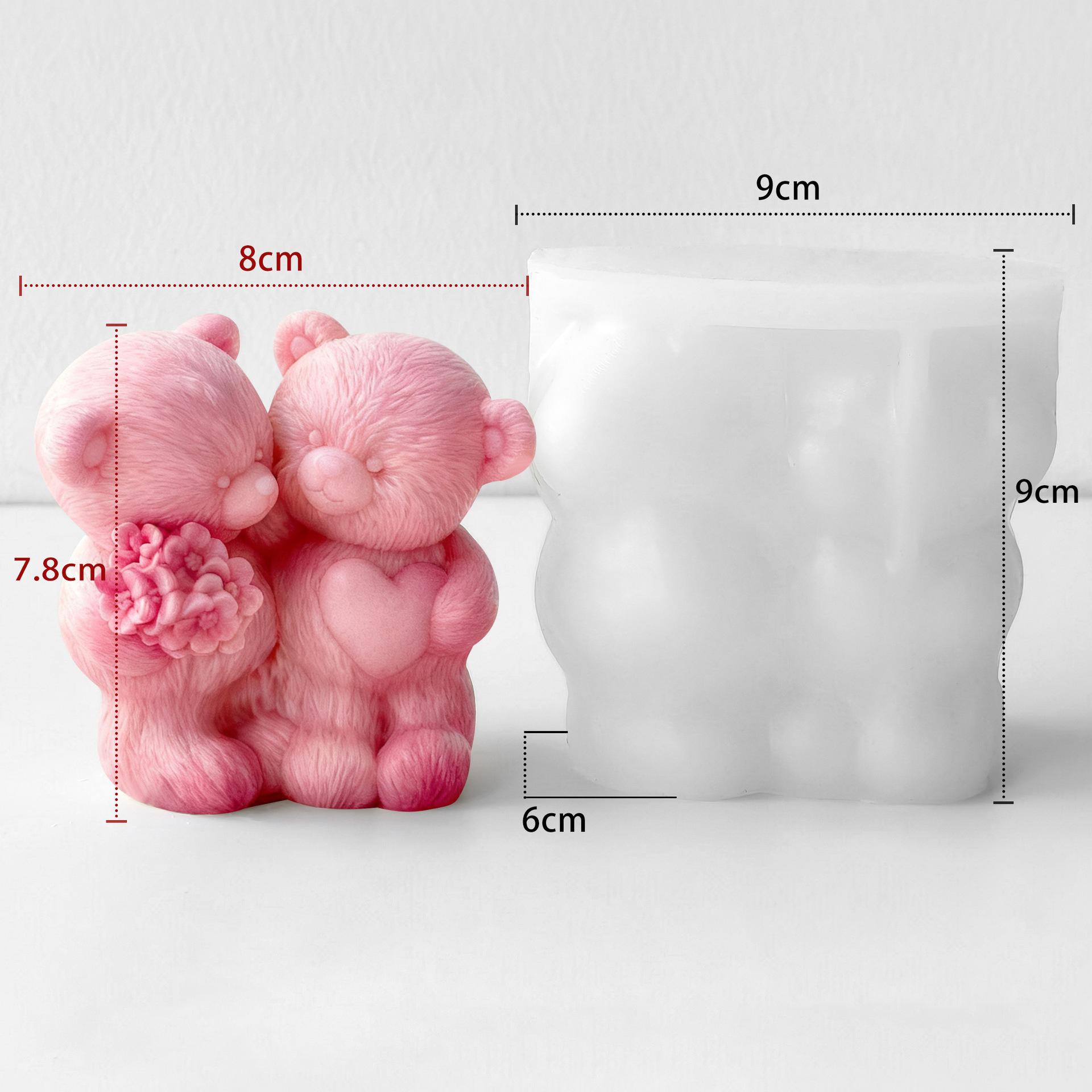 

Resin Making Tool Multi Functional 3d Couple Bear Mold Plaster Crafts Mold Non-Toxic Silicone Candle Mold For Valentine S Day