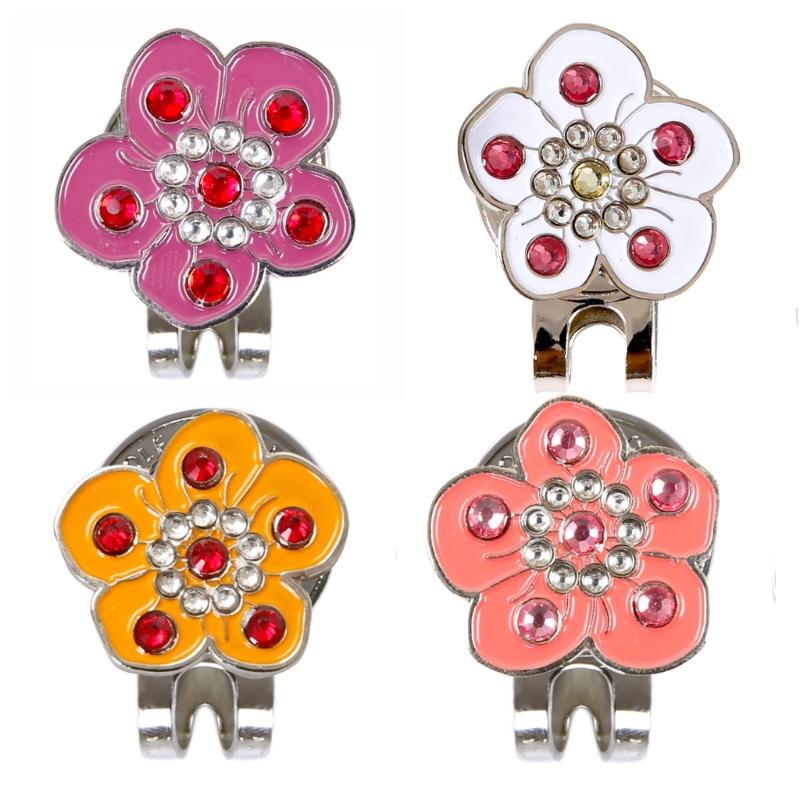 Magnetic Golfball Marker Hat Clip Rhinestones Flower Pattern Golfball Marker Caps Clips with Magnetic Golfs Accessories