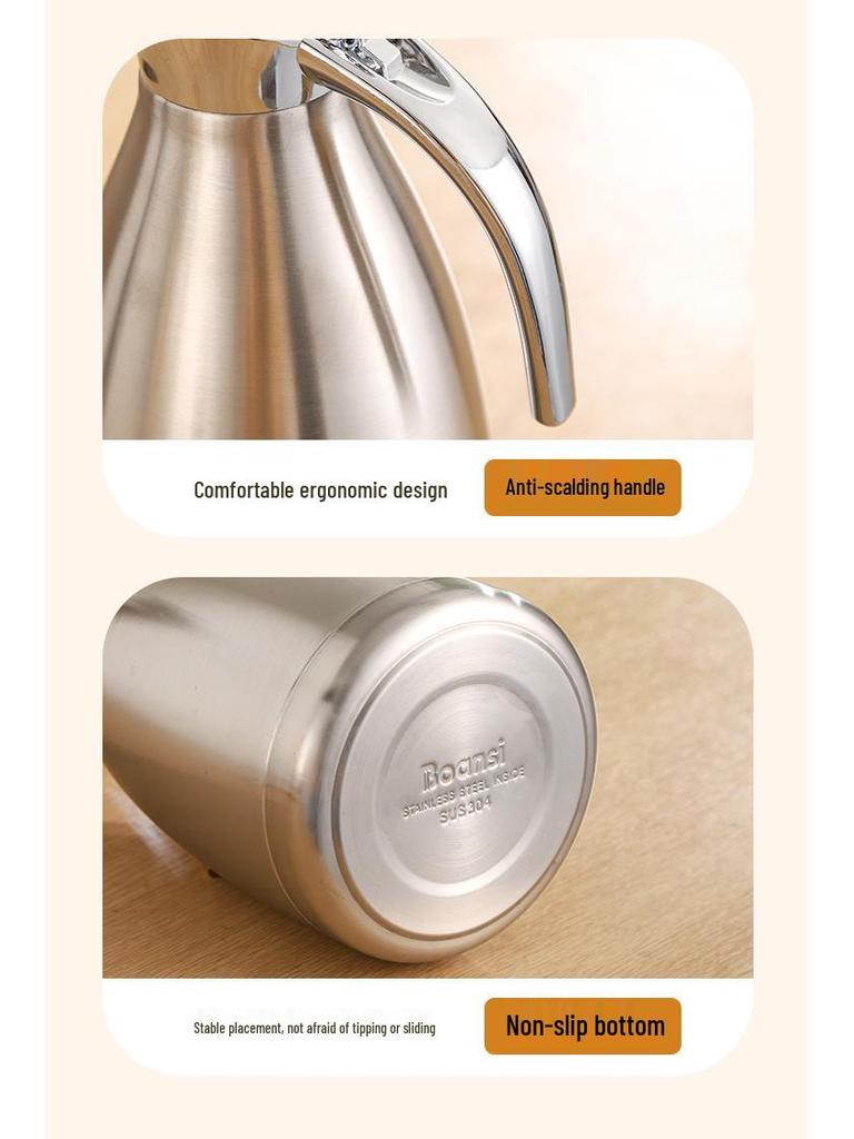 European Style 304 Stainless Steel Vacuum Insulated Flask, Large Capacity Hot Water Bottle, Double Layer Coffee Pot