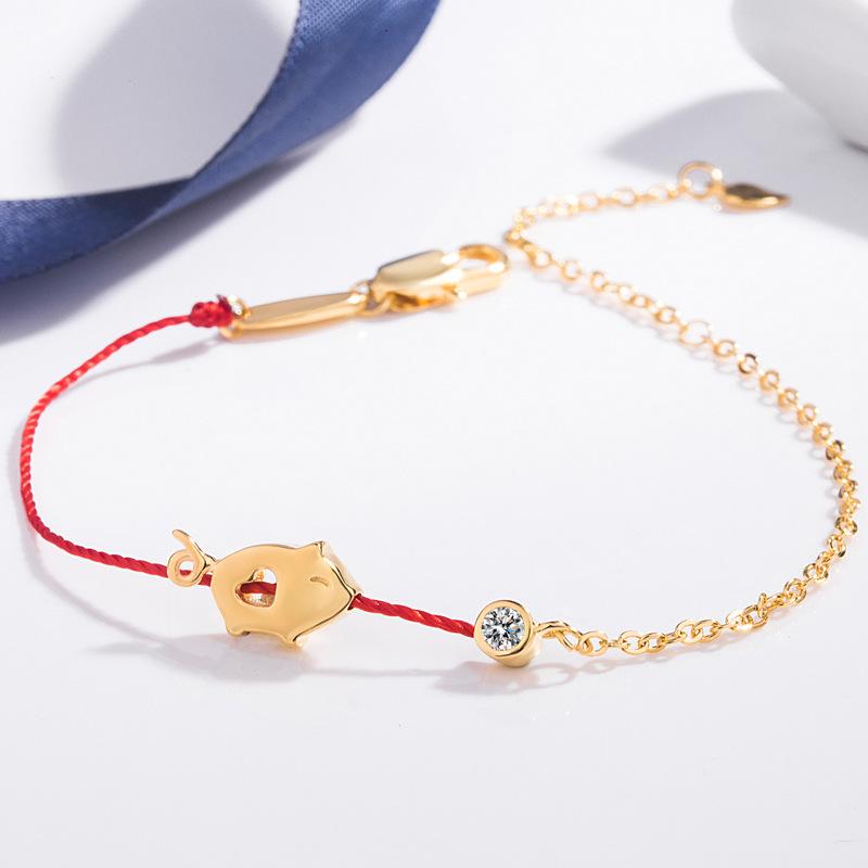 

S925 Sterling Silver Dog Pig Charm Bracelet Red String Adjustable Chain Jewelry for Women Pet Lover Gift Cute Animal Bracelets