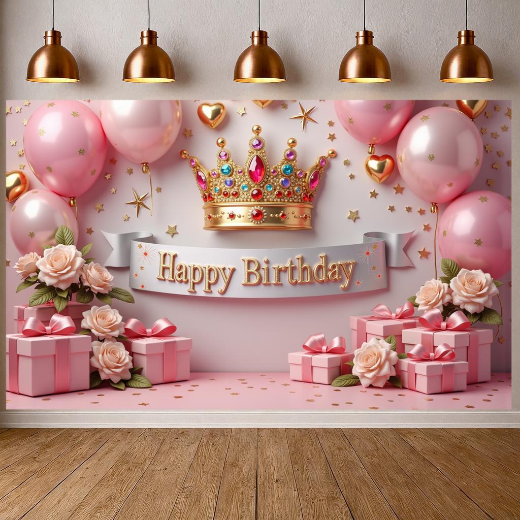 Birthday Celebration Display Pink Theme Luxury Birthday Banner Princess Birthday Backdrop Luxury