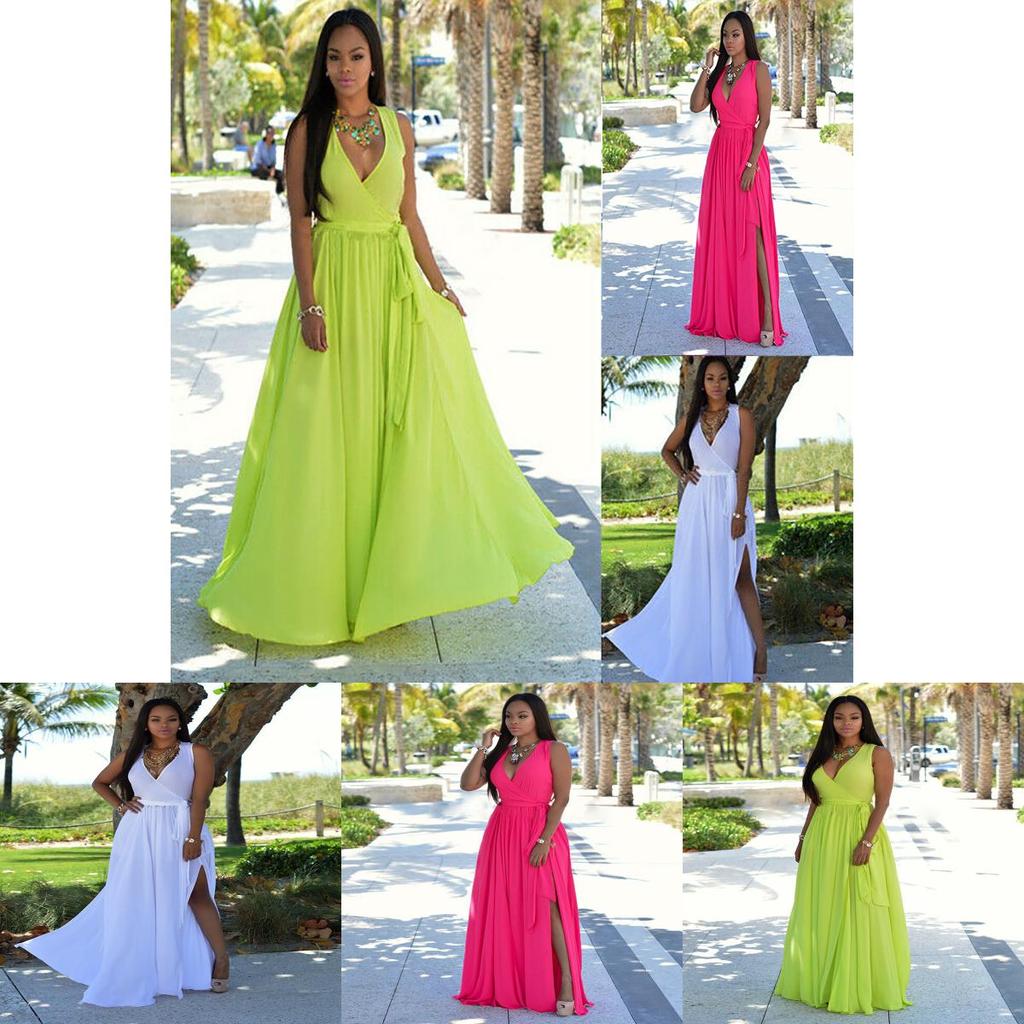 Womens Floral V-neck Sexy Long Dress Beautiful Maxi Holiday Summer Sundress