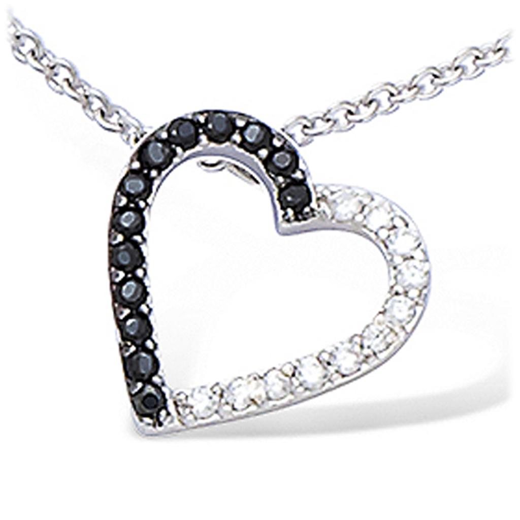 Les Trésors De Lily [M6233] - Silver Necklace 'Love' Black White (rhodium-plated) - 12x12 Mm