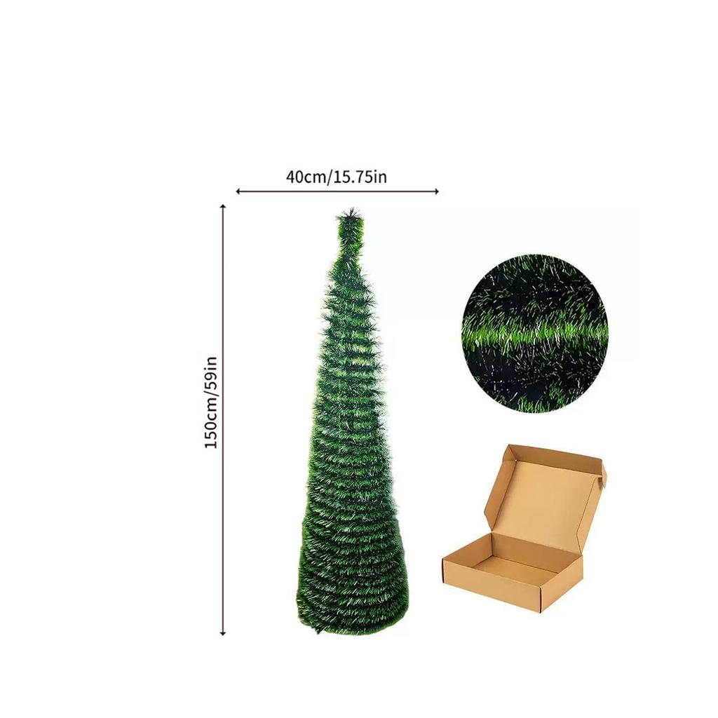 Christmas Tree With Green Leaves, Foldable Woolen Strips, Scalable Tree, Spiral Tree, Christmas Decorative Ornaments 150cm