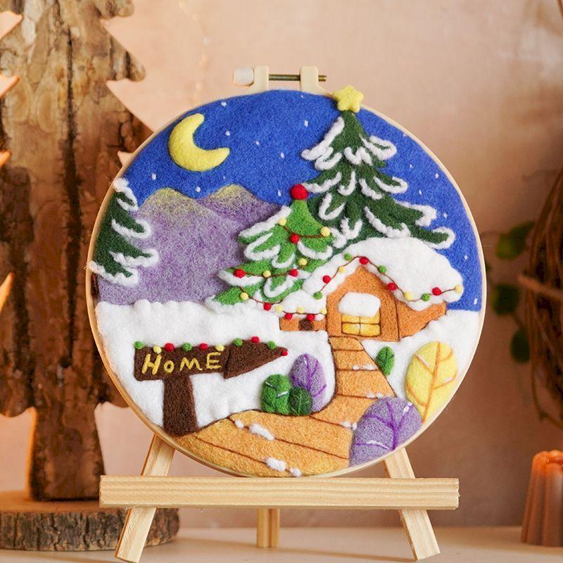 CHENISTORY 20x20cm Frame Wool Felting Painting DIY Wool Embroidery Kit Funny Wool Needle Felt Picture Kit Craft Painting Gift