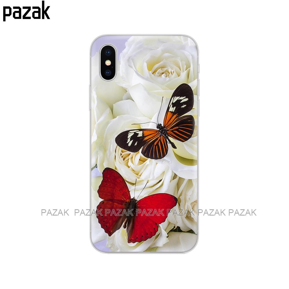 Silicone Cover Phone Case For Iphone 6 X 8 7 6s 5 5s SE 2020 Plus 10 XR XS 11 Pro Max Case Butterfly Roses Flower