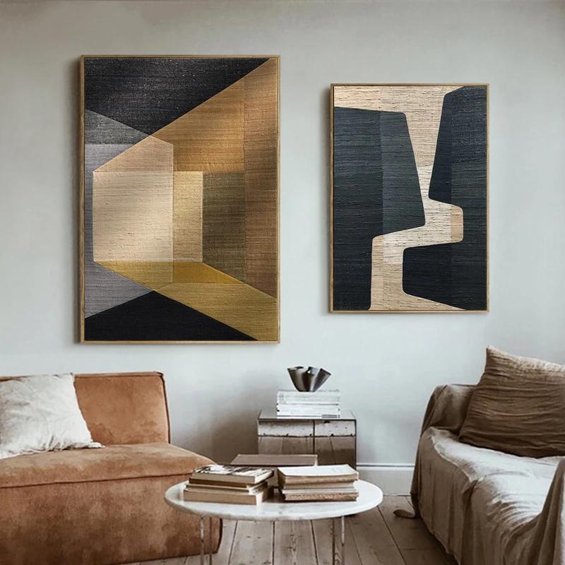 Dipinti su Tela Combinazione di Colori Astratti Poster Geometrico Marrone Arte Murale Moderna Immagini per Decorazione Soggiorno Ufficio