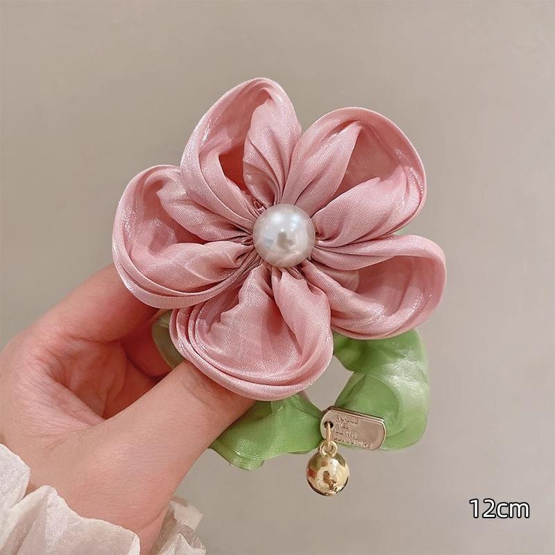 French Stain Rose Flower Elastic Hairbands Women Girls Hair Ropes Ties Flower Hair Scrunchies Ponytail Holder Hair Accessories