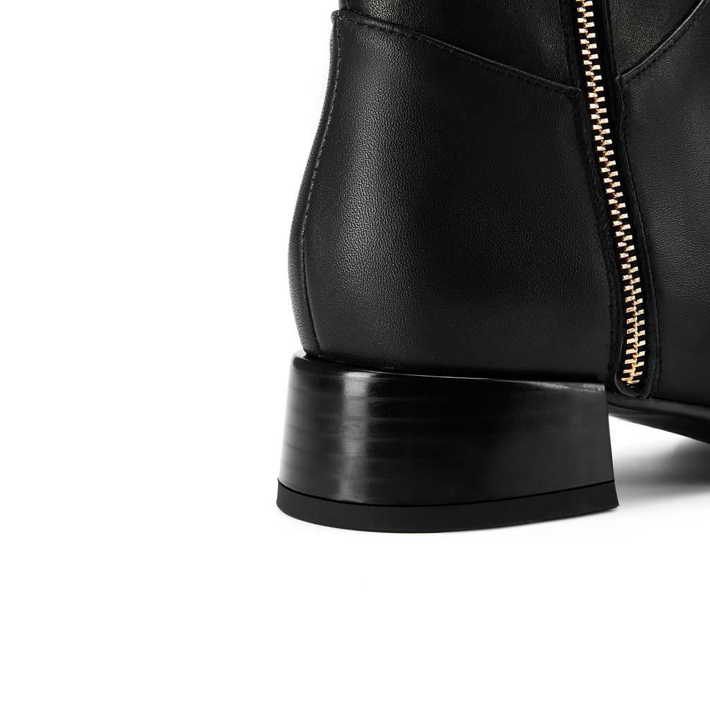 Krazing Pot Cow Skin Autumn Winter Shoes Thick Heels Plus Size 45 Size 44 Women Keep Warm Zipper Decorations Over-the-knee Boots