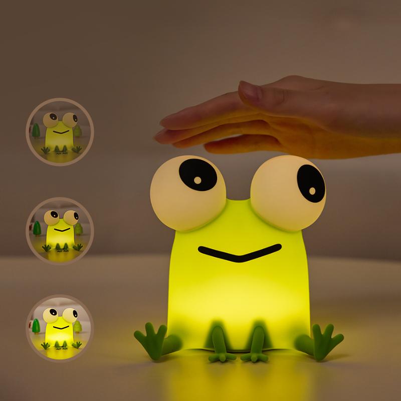 Frog Silicone Patting Night Light LED Bedside Lamp USB Rechargeable Children Kids Sleeping Nightlight Birthday Gifts Room Decor