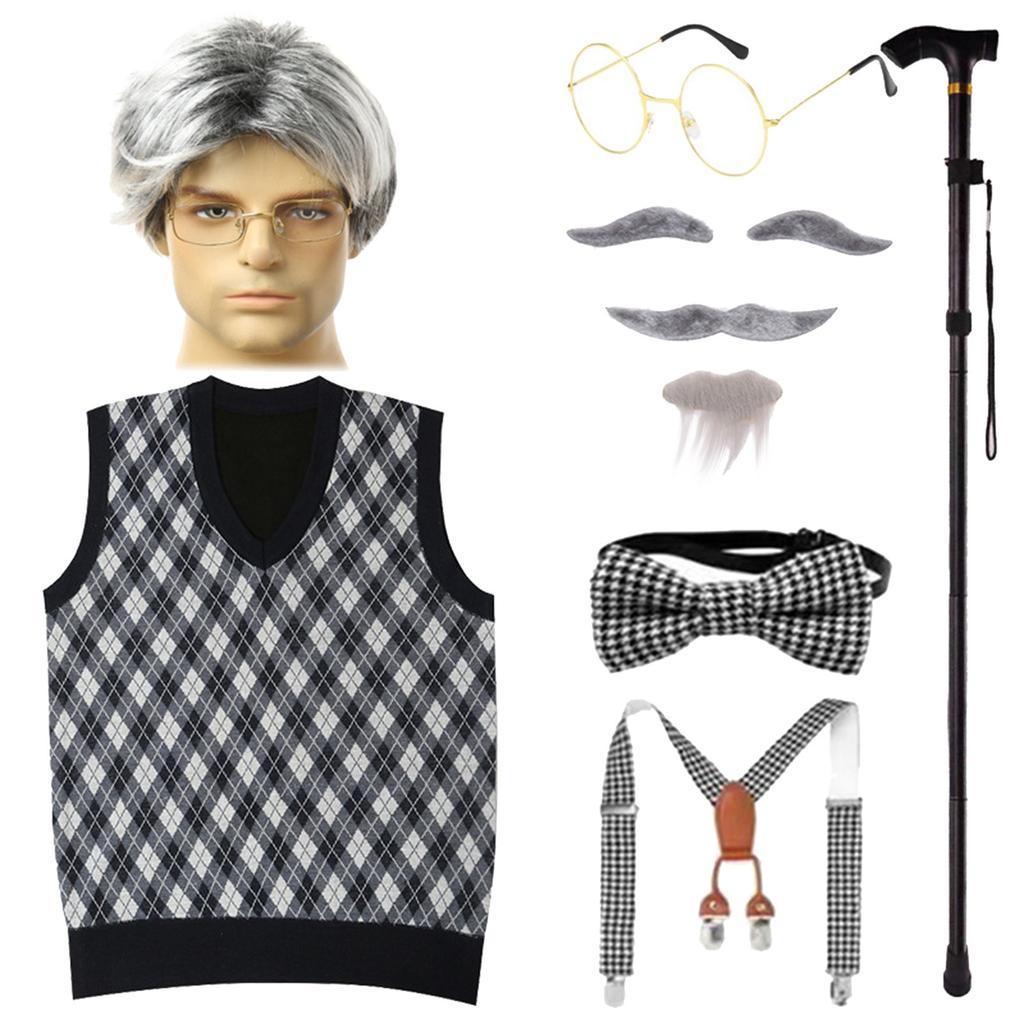 Grandpa Cos For The Elderly On The 100th Day Of School Grandpa Costume Men's Props