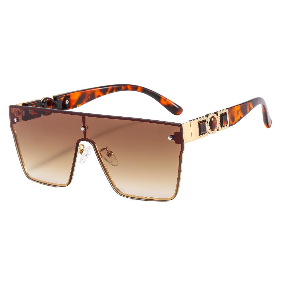 European and American new fashion square frameless gradual change color sunglasses men and women cheetah decorative temple metal sunglasses