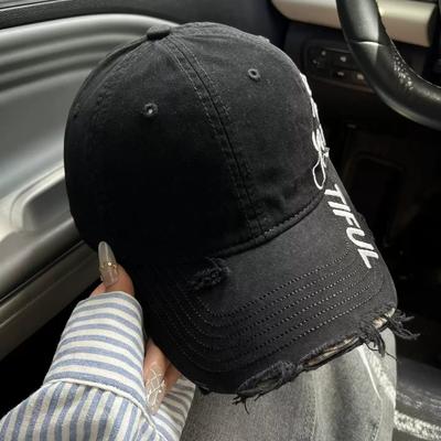 American Retro Hole Letter Embroidery Old Baseball Cap Men's and Women's Couple's Cap Showing the Face Small Trend