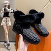 2024 Winter Large Size High Platform Shoes Slip-on  Warm Real Mink Fur Shoes Women Luxury Crystal Hand Stitching Leather