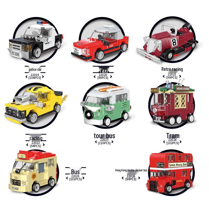 Pull-Back Assembly Toy Set: Campervan, Race Car, Ambulance, Fire Truck