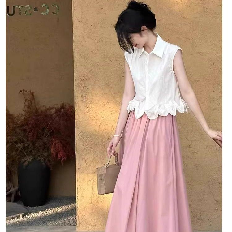 

Elegant Summer Sleeveless Blouse & Long Skirt Set for Women - This Year s Popular Two-Piece XL (Recommended: 120-130 lbs)