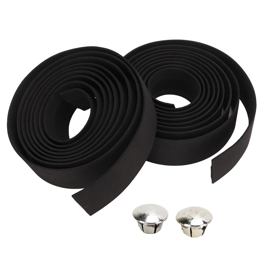 Road Bicycle Handlebar Wrap Tape with Silver Handle Plug EVA PU Antislip Shock Absorption for Mountain Bike Cycling