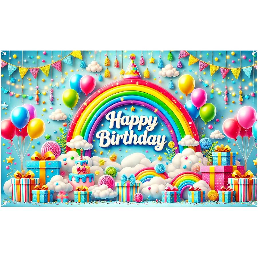 Nuxovilar Happy Birthday Banner - Large 71x43 Inch Pastel Rainbow Clouds Party Backdrop for Kids, Yard Sign, Birthday Decorations