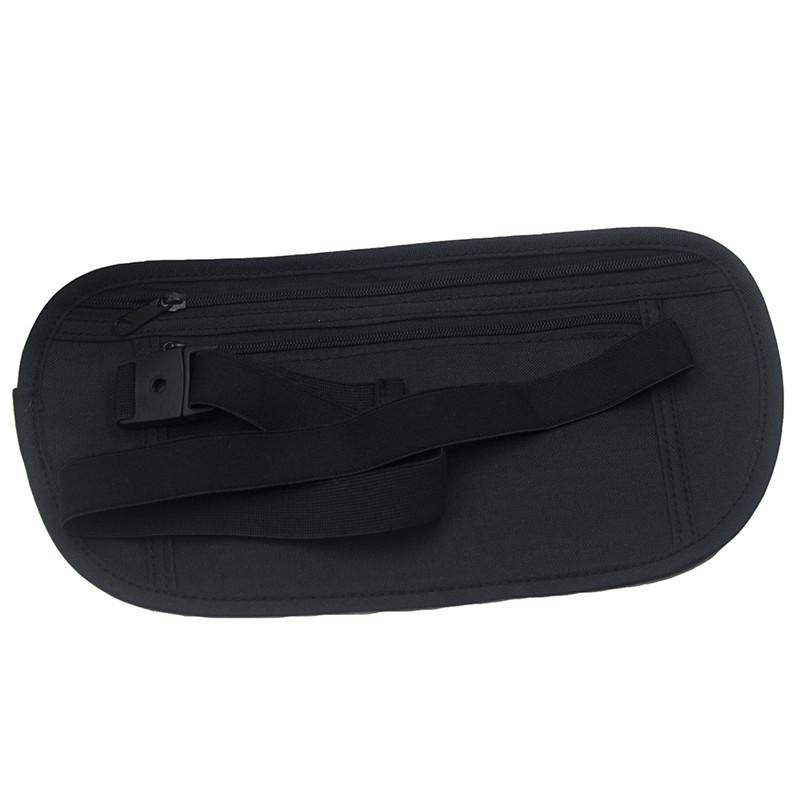 Unisex Travel Waist Pouch Passport Money Belt Bag Hidden Security Wallet Black Zippered Waist Security Pouch
