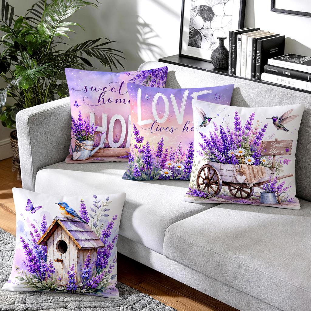 Lavender Flower Language Series Cushions Pillowcase Polyester Cushion Cover Throw Pillow Pillowcover Home Car Sofa Decor