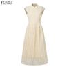 ZANZEA Women Stand Collar Summer Casual Short Sleeve Patchwork Lace Dress