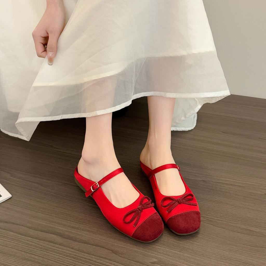 Ballet Half Slippers Spring and Summer New Bow Fashion Flat Casual Bag Head Slippers Women