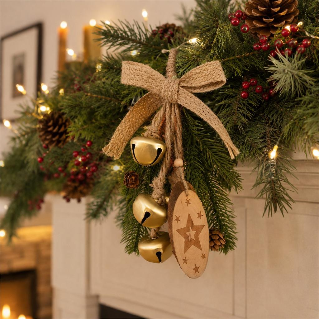 Christmas Tree Ornament with Small Bell and - Rope Hanging Decoration for Holiday Tree