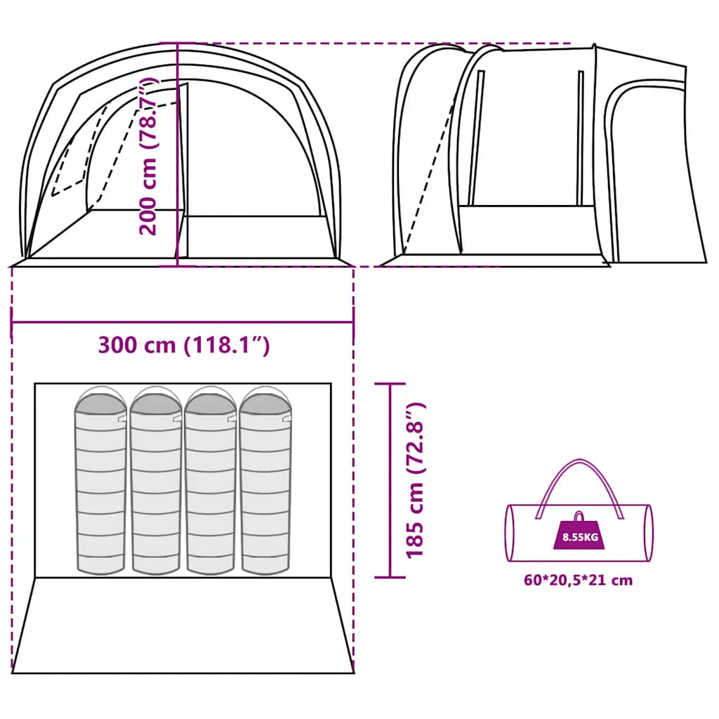 Car Tent for 4 Persons Green Waterproof